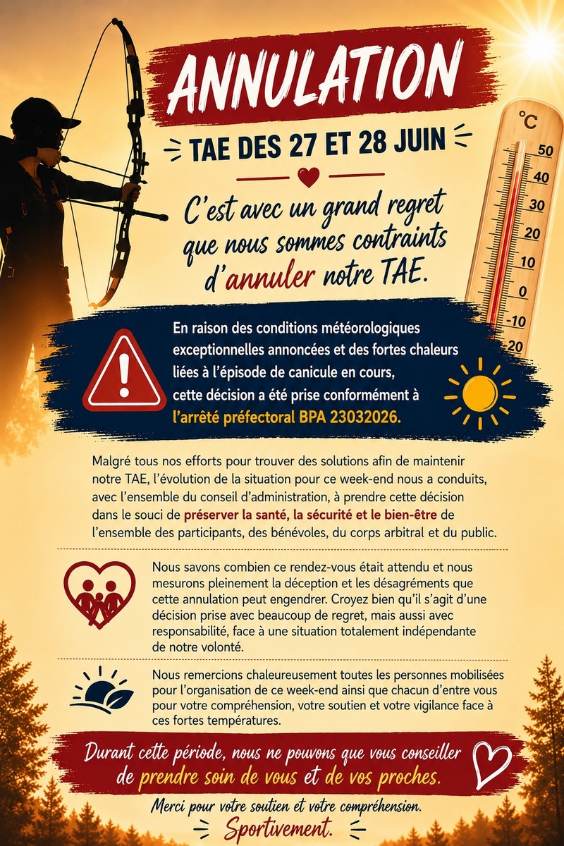 ANNULATION DE NOTRE CONCOURS TAE DES 27 & 28 JUIN 2026